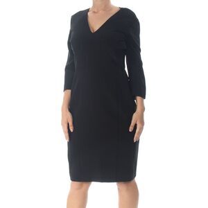 NARCISO RODRIGUEZ Womens Black Long Sleeve V Neck Knee Length Shift Dress 46